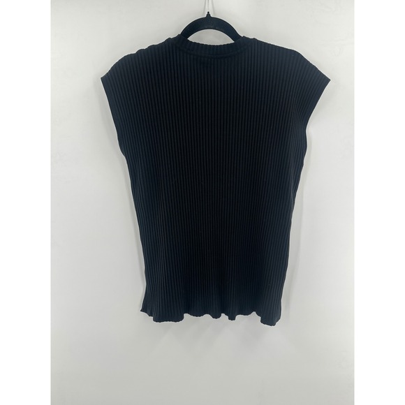 Eileen Fisher Black Ribbed Cap Sleeve Crew Neck Small - Picture 4 of 6
